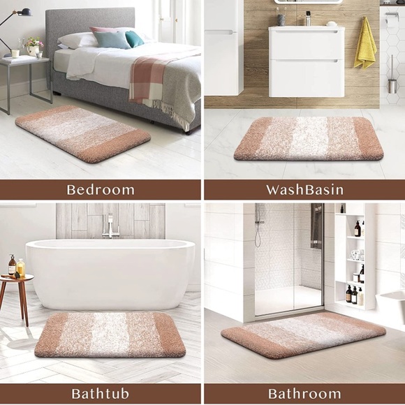 Luxury Home | Oversized Brown & Ivory Ombre Microfiber Shag Bathroom Rug - Picture 6 of 9